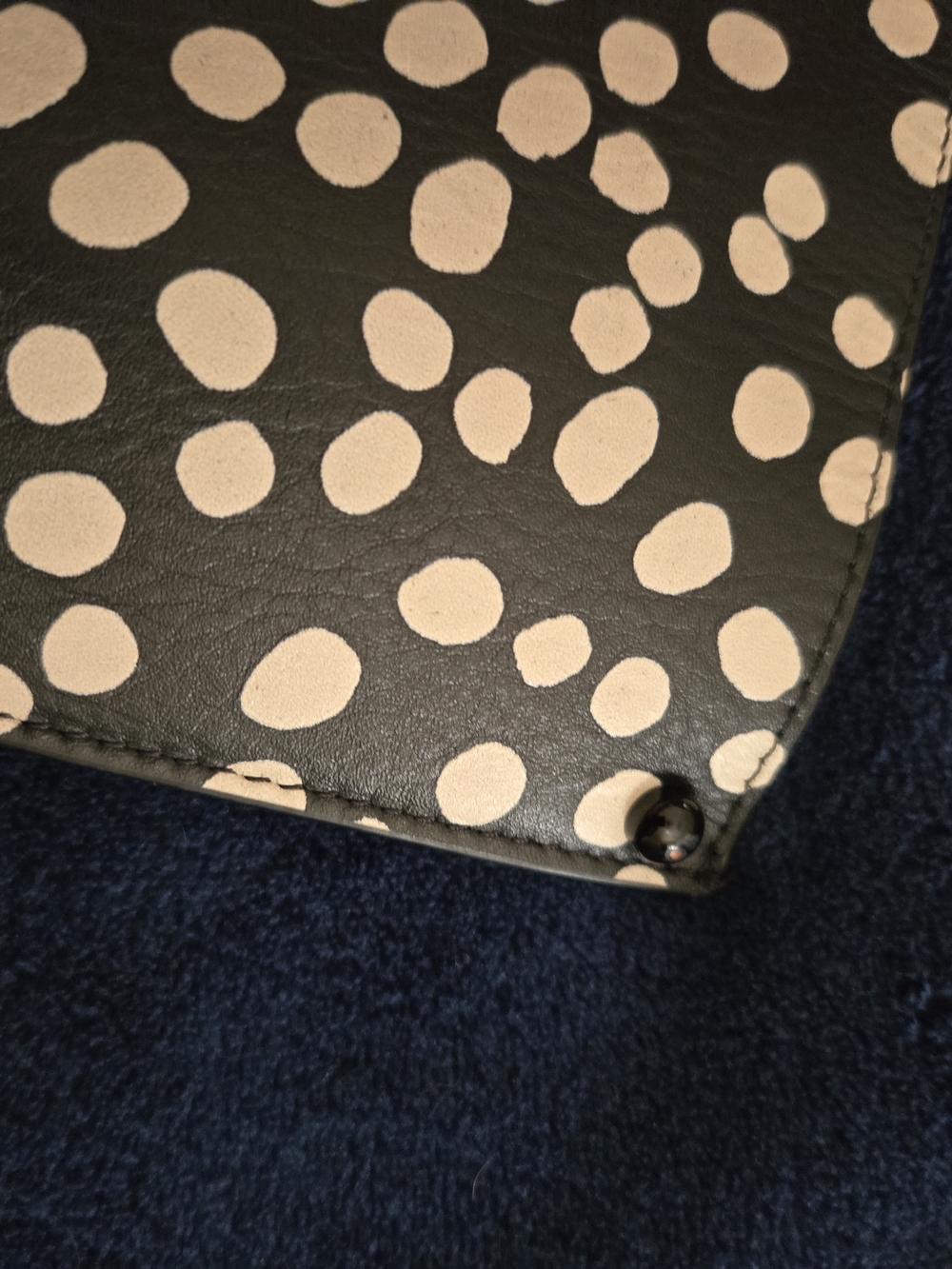 Rebecca Minkoff Black Leather Tote with Cream/White Polka Dot Print. Like New! - Picture 6 of 15